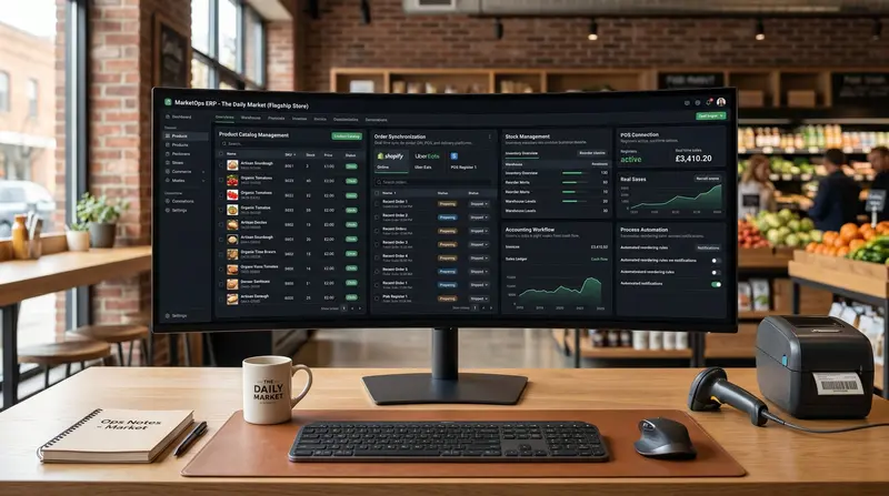 MarketOps ERP mit Produktkatalog, Shopify-Synchronisation und POS-Anbindung — Lebensmittelhandel-Digitalisierung von Uzun Digital
